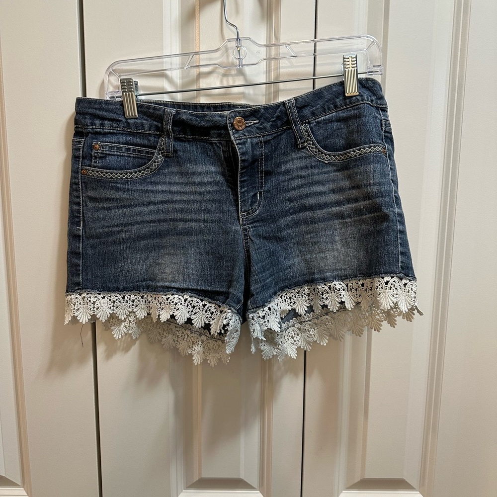 Denim Shorts with Lace Trim